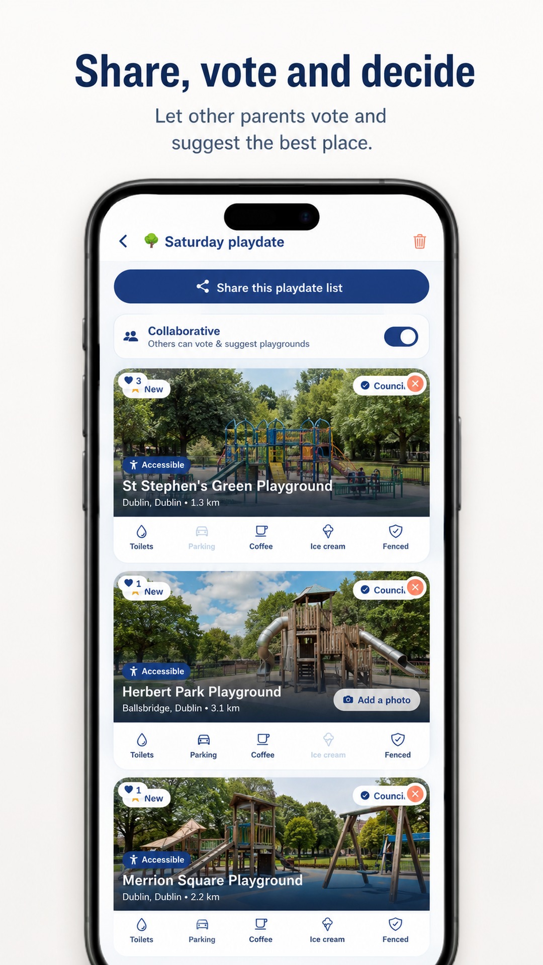 FreePlay share, vote and decide on where to meet with other parents
