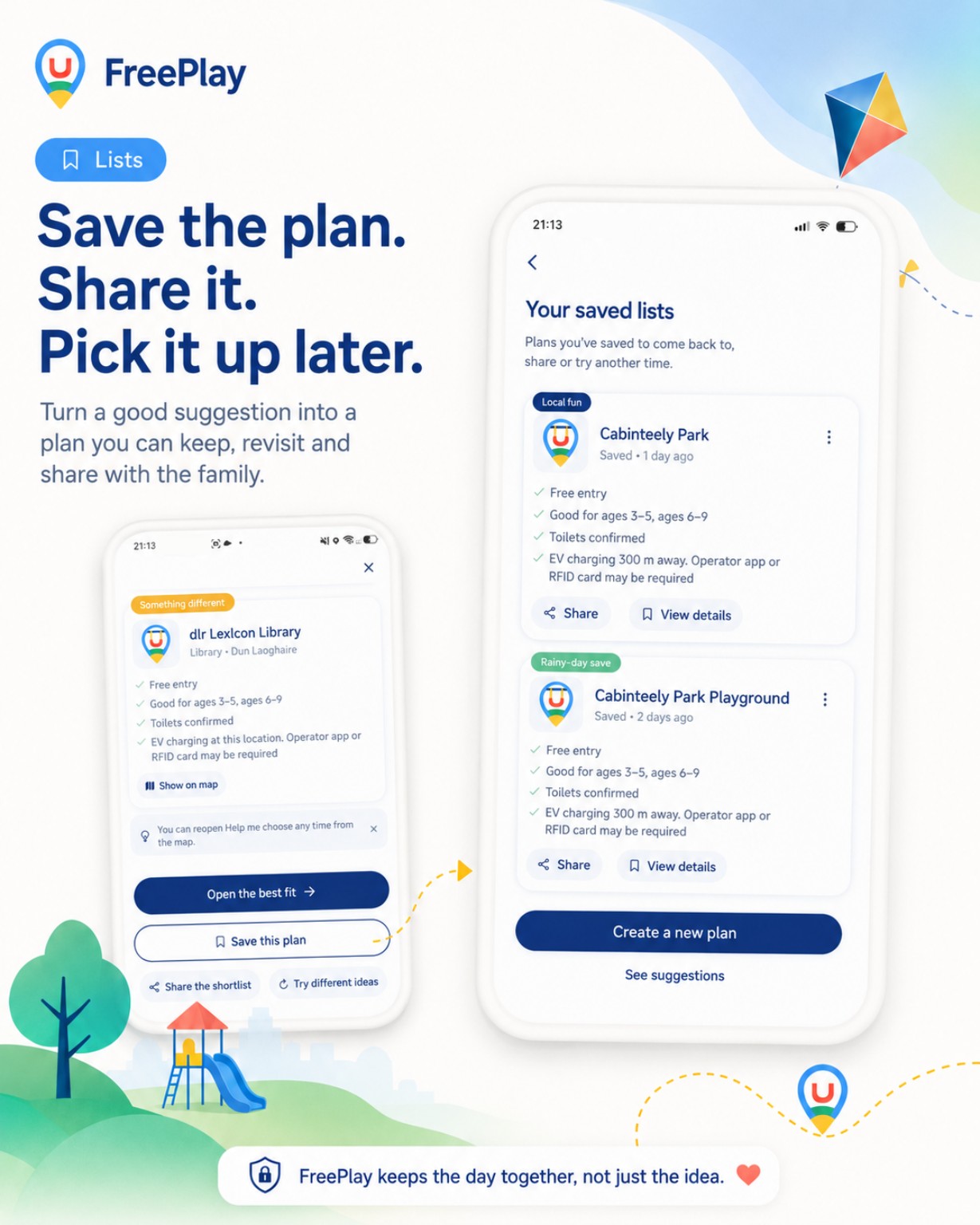 A FreePlay recommendation being saved as a reusable family list.